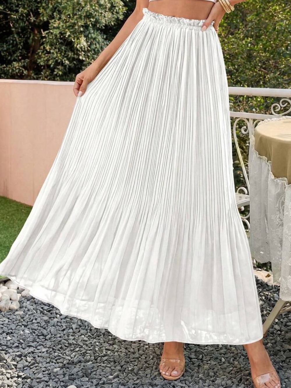 Pleated White Maxi Skirt - Elegant Women's Skirt